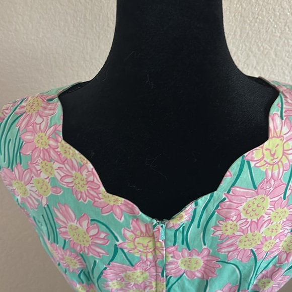 Vintage Y2K Lilly Pultizer Nadine Blue Grotto Scalloped Neck Day Dress 0054 - Picture 5 of 8